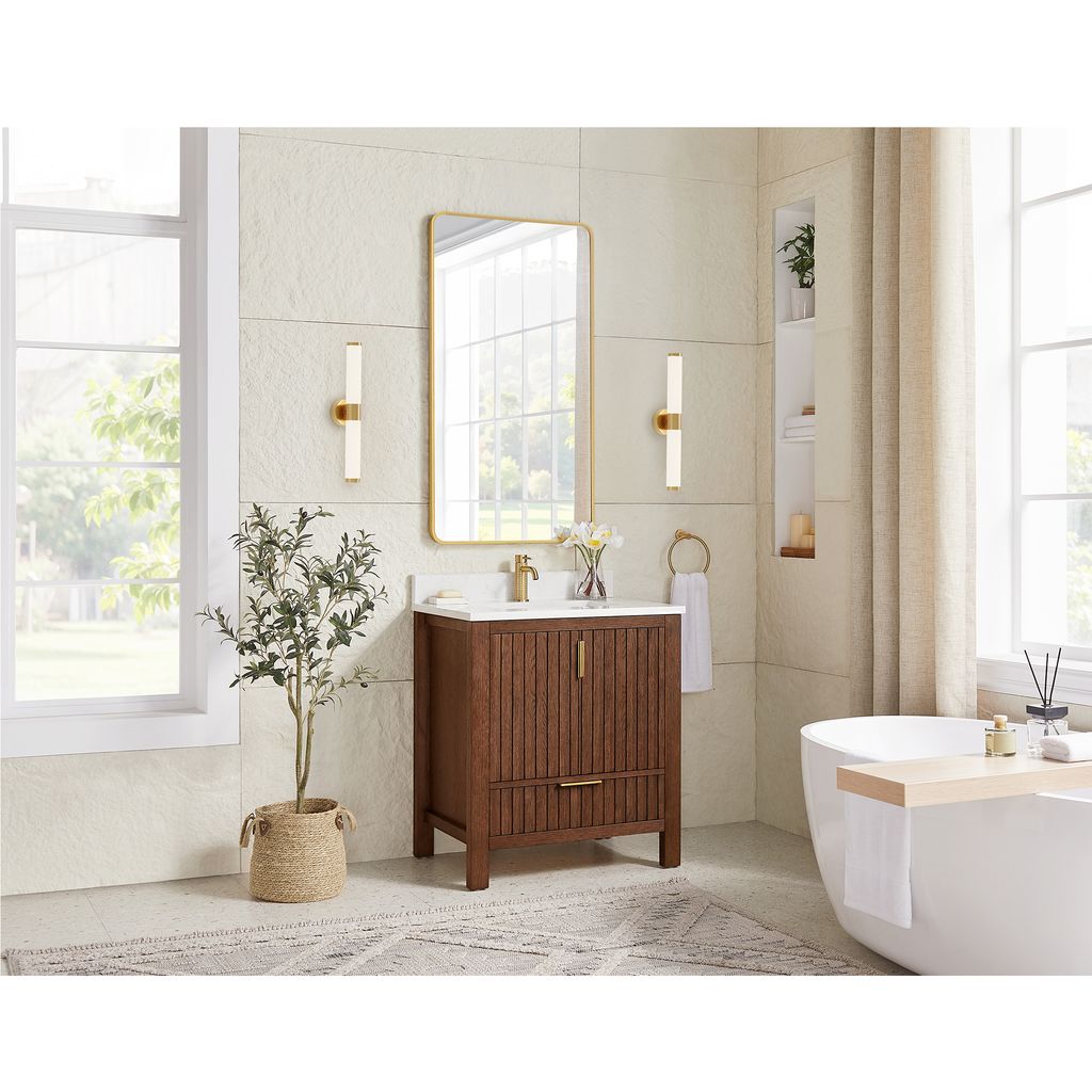 Shenzhen 30" Single Sink Bath Vanity in Aged Dark Brown Oak