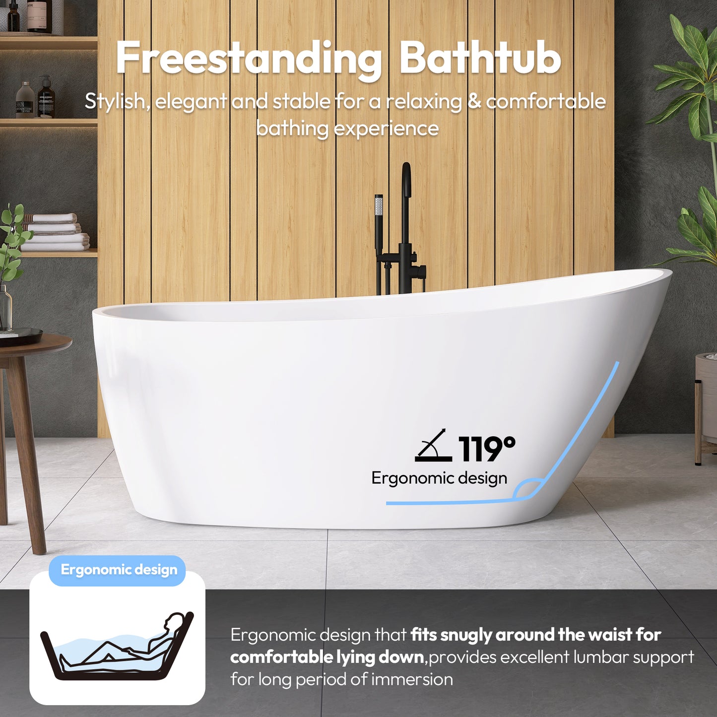 Vinnova Lahore 59.1" x 29.1" Soaking Bathtub