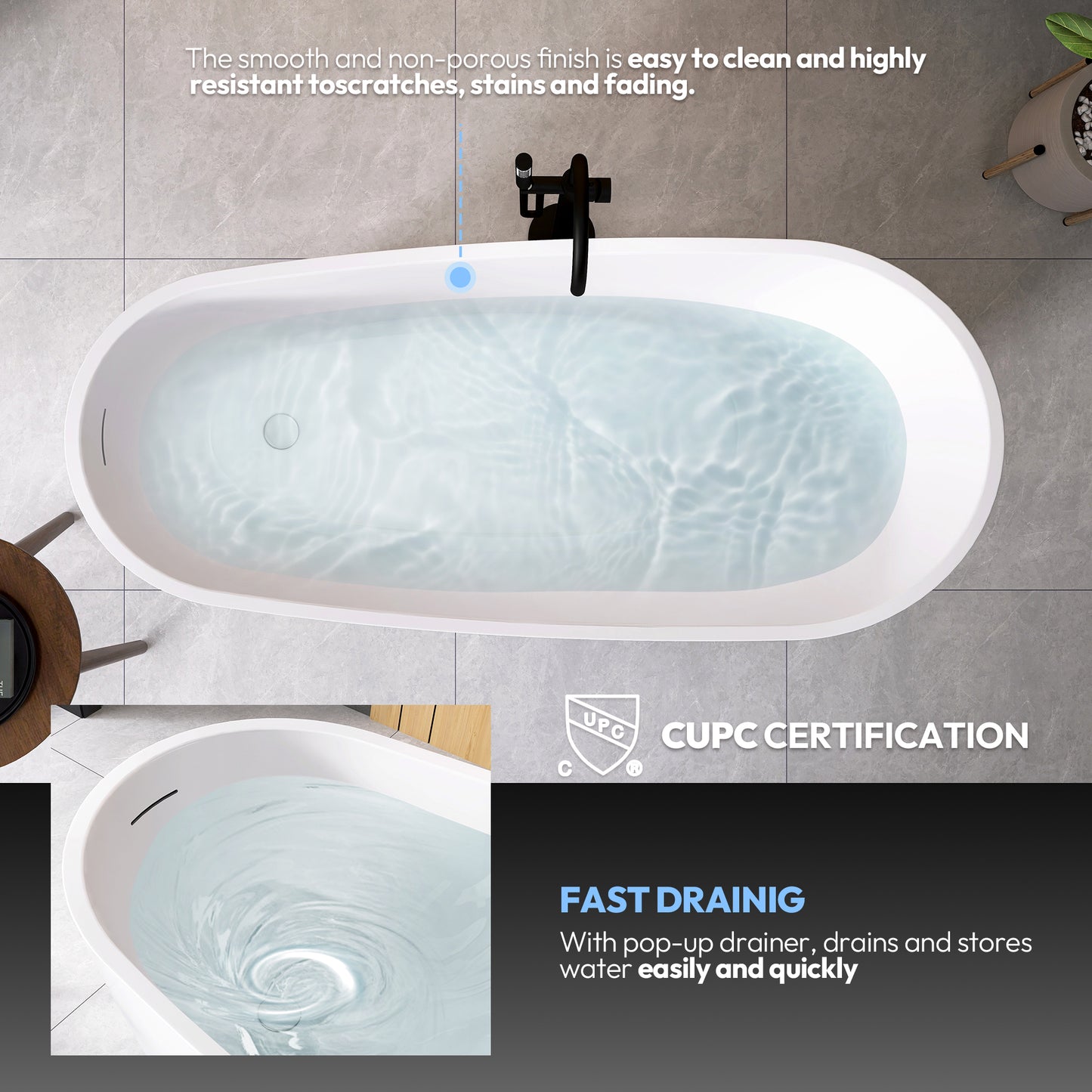 Vinnova Lahore 59.1" x 29.1" Soaking Bathtub
