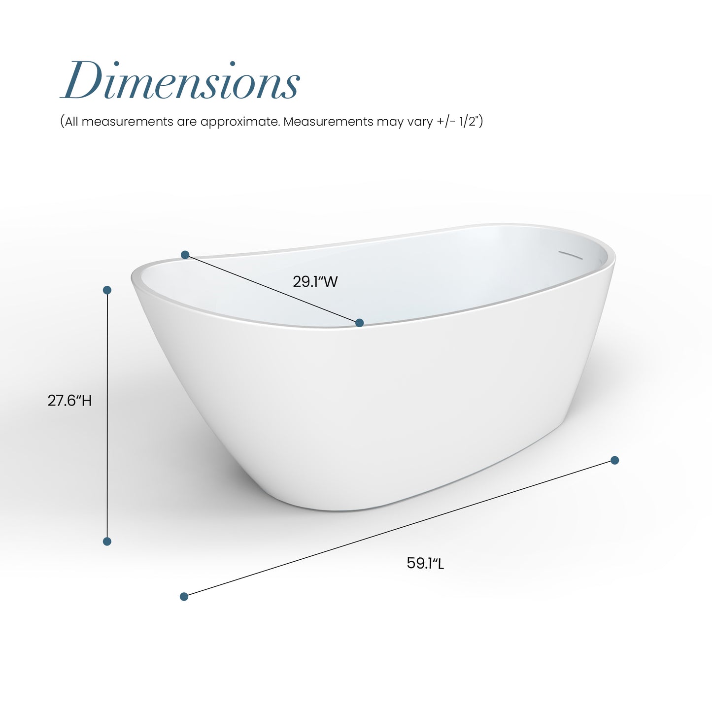 Vinnova Lahore 59.1" x 29.1" Soaking Bathtub