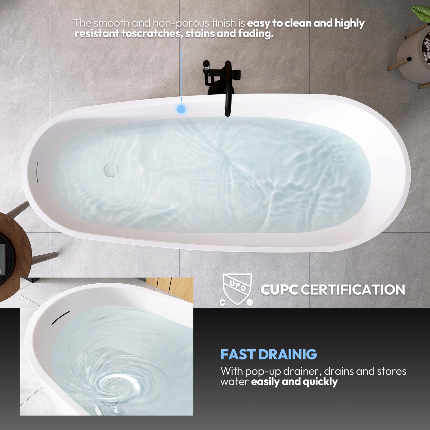Vinnova Lahore 66.9" x 29.1" Soaking Bathtub