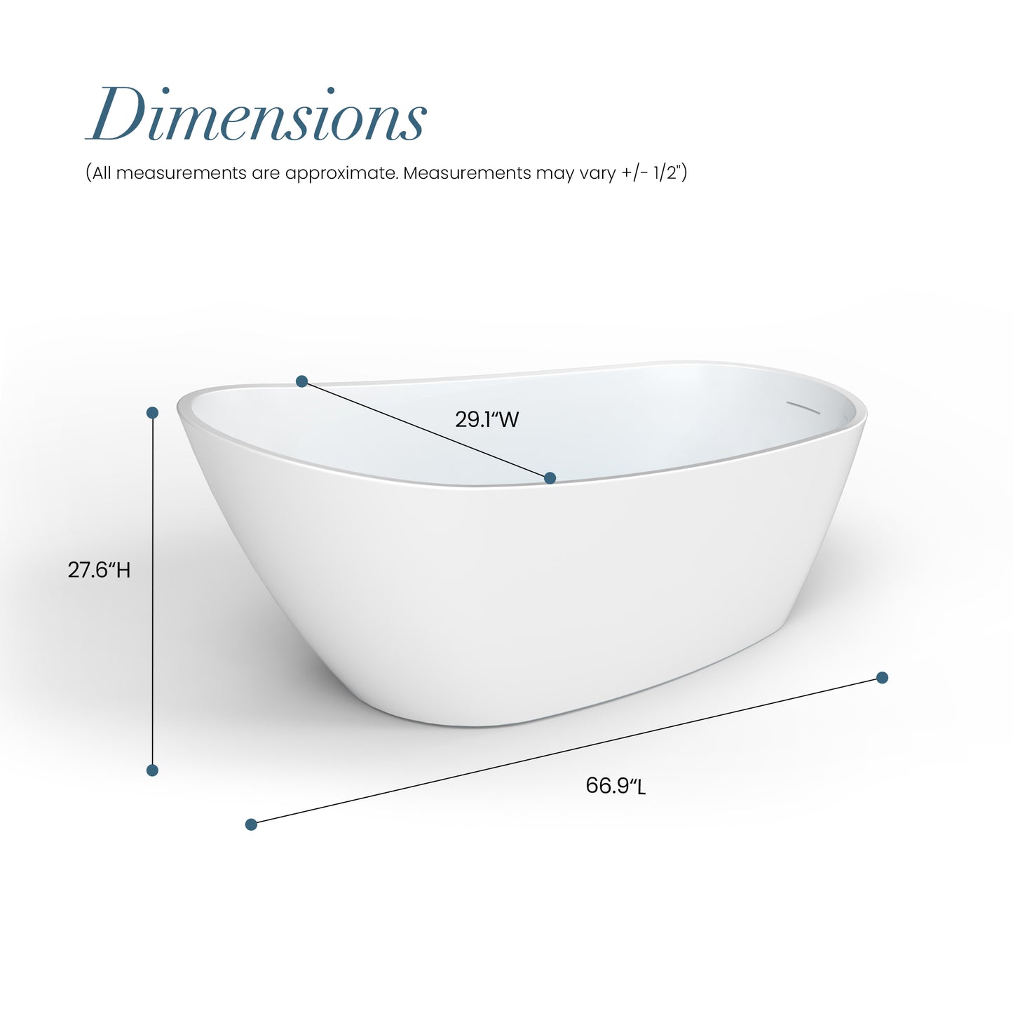 Vinnova Lahore 66.9" x 29.1" Soaking Bathtub