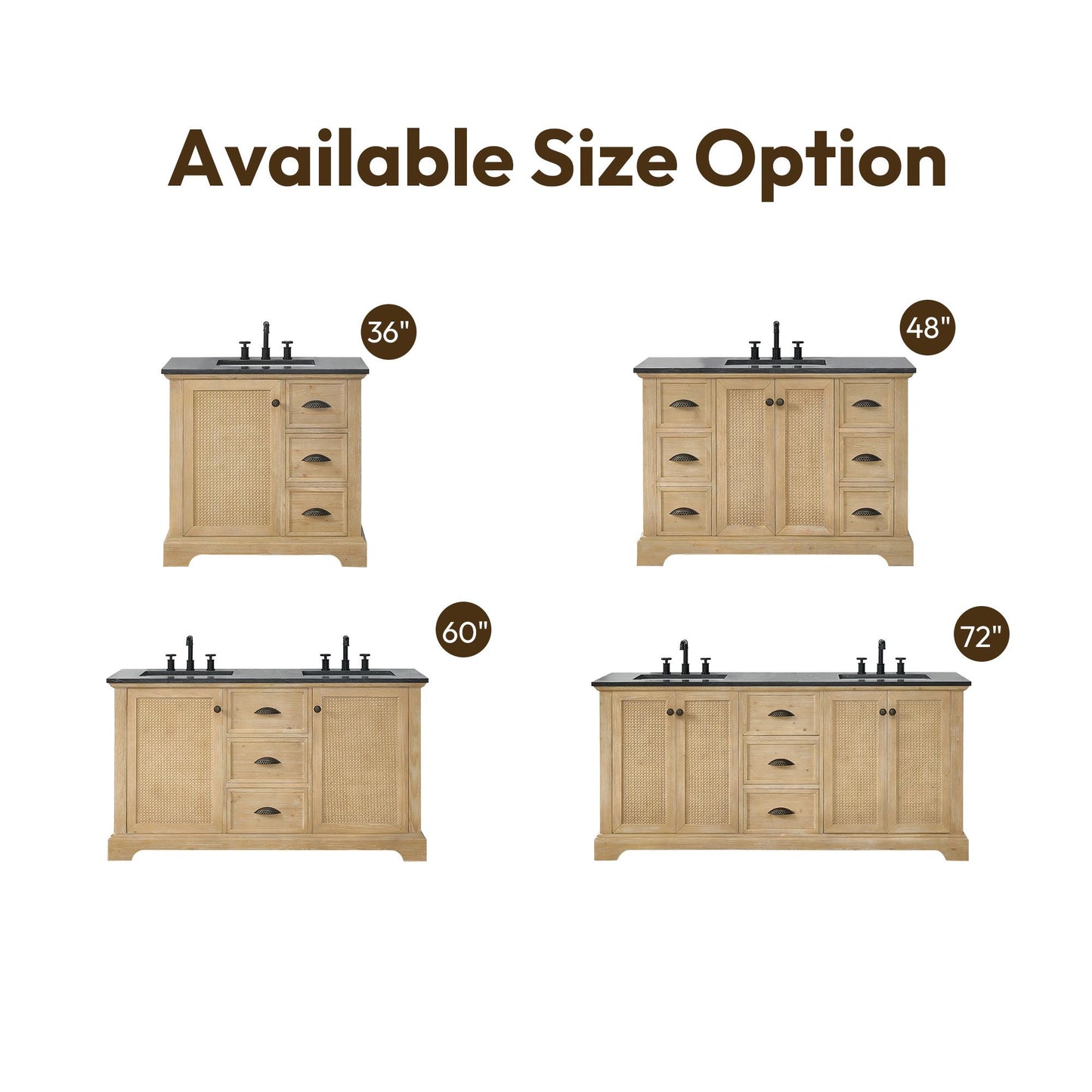 Hervas 60M" Free-standing Double Bath Vanity in Fir Wood Brown with Black Natural Celestite Marble Top