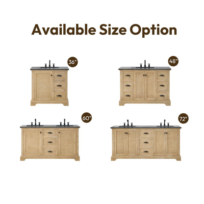 Hervas 60M" Free-standing Double Bath Vanity in Fir Wood Brown with Black Natural Celestite Marble Top
