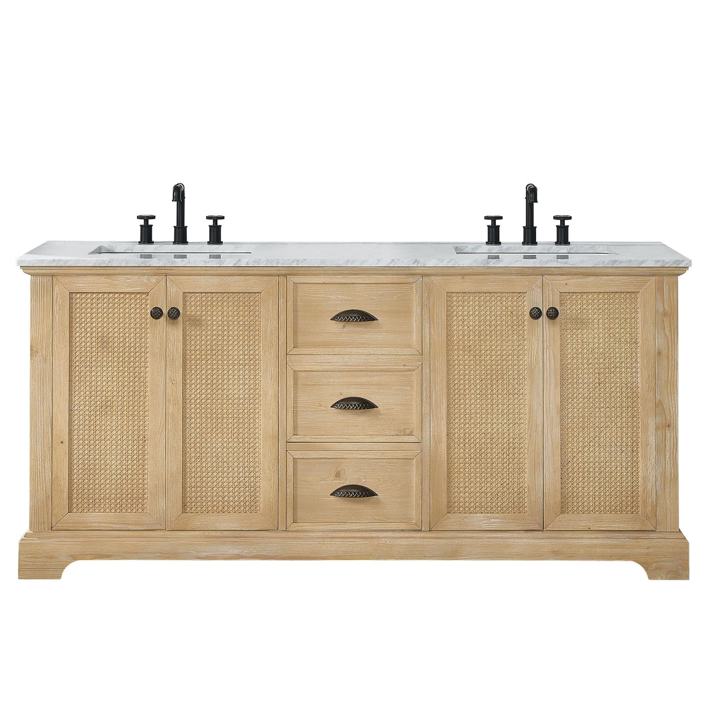 Hervas 72" Free-standing Double Bath Vanity in Fir Wood Brown with White Natural Carrara Marble Top