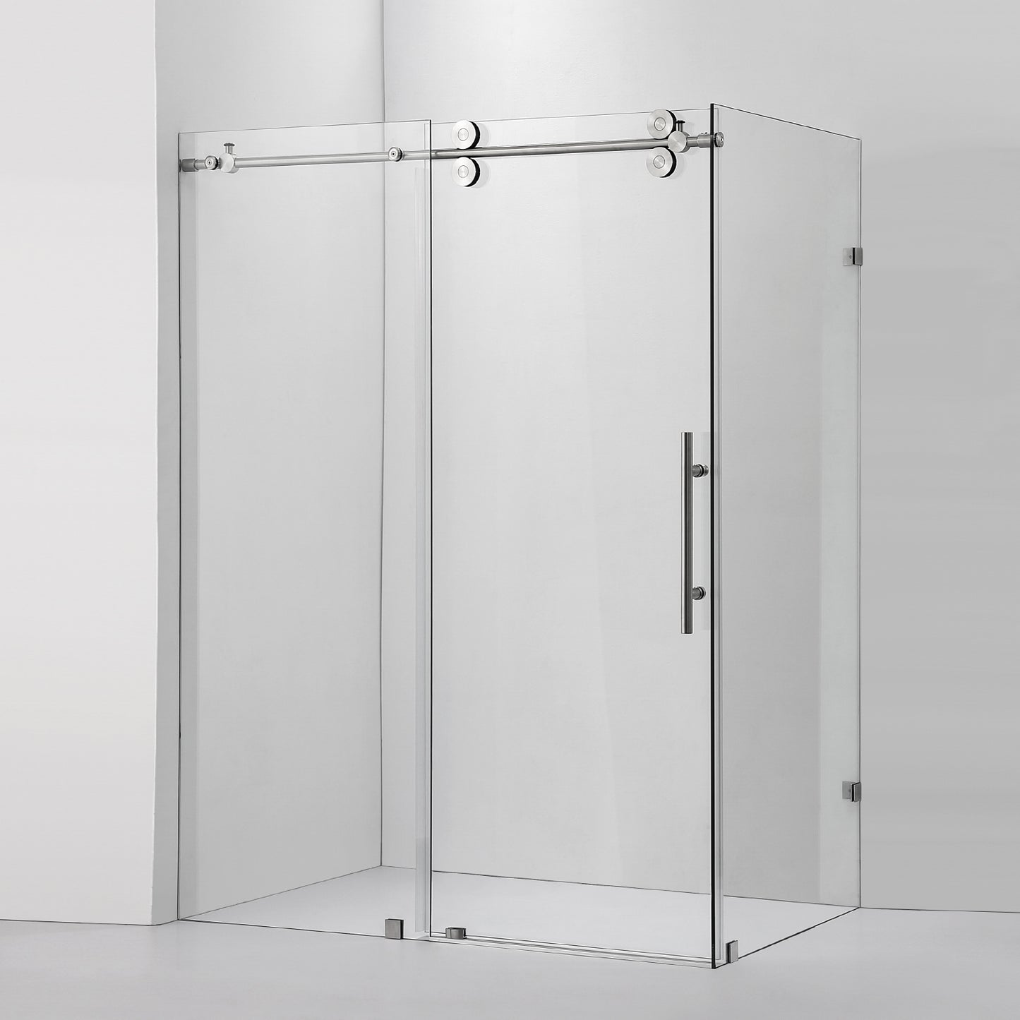 Villena 52" W x 78" H Rectangle Single Sliding Frameless Shower Enclosure in Brushed Nickel