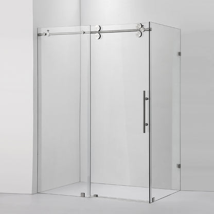 Villena 52" W x 78" H Rectangle Single Sliding Frameless Shower Enclosure in Brushed Nickel