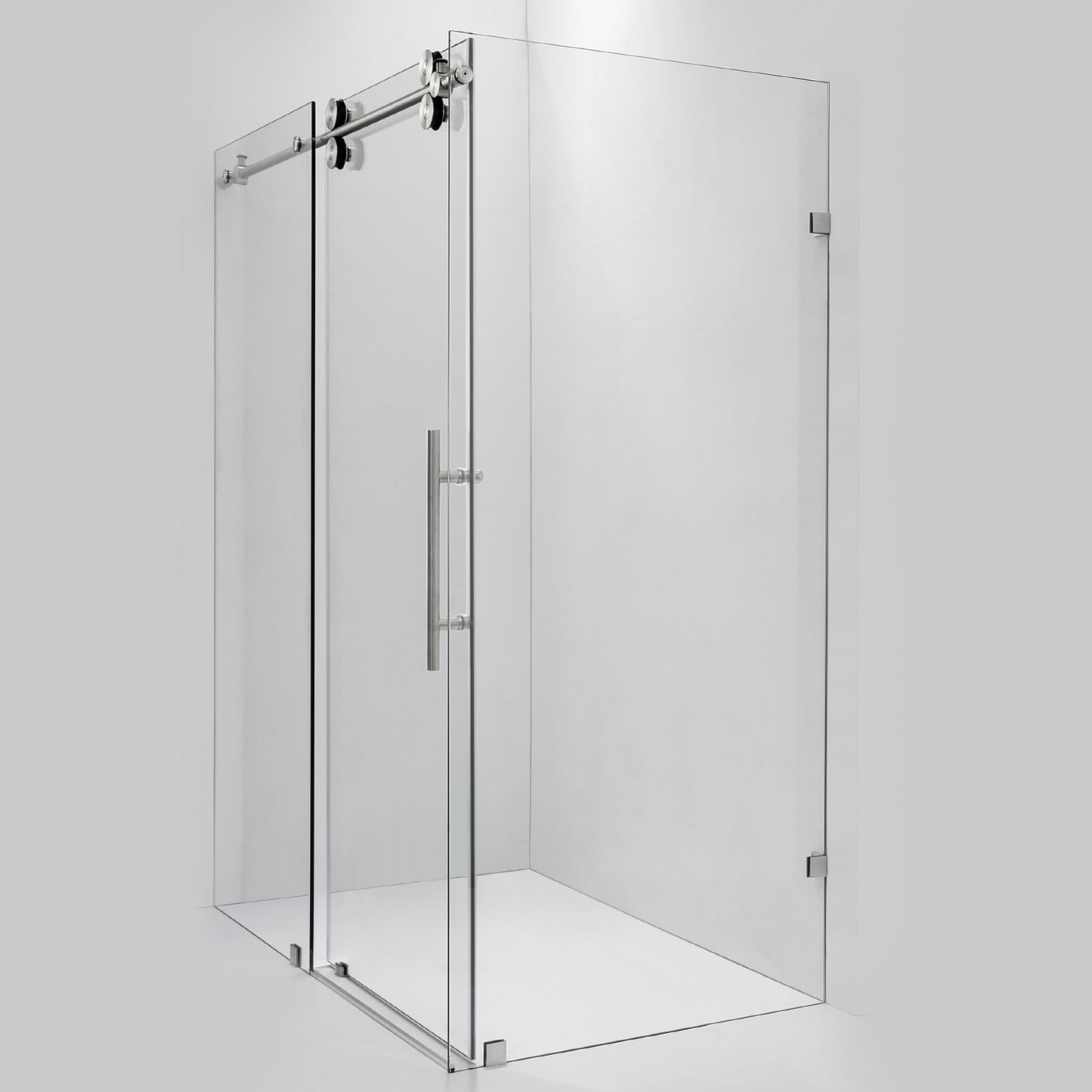 Villena 52" W x 78" H Rectangle Single Sliding Frameless Shower Enclosure in Brushed Nickel