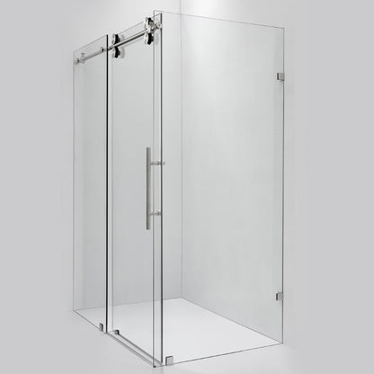 Villena 52" W x 78" H Rectangle Single Sliding Frameless Shower Enclosure in Brushed Nickel