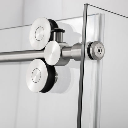 Villena 52" W x 78" H Rectangle Single Sliding Frameless Shower Enclosure in Brushed Nickel