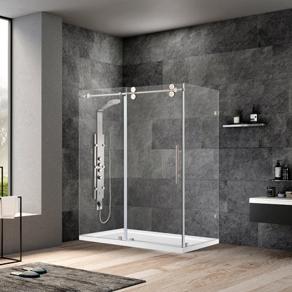 Villena 52" W x 78" H Rectangle Single Sliding Frameless Shower Enclosure in Brushed Nickel