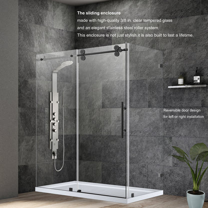 Villena 52" W x 78" H Rectangle Single Sliding Frameless Shower Enclosure in Brushed Nickel