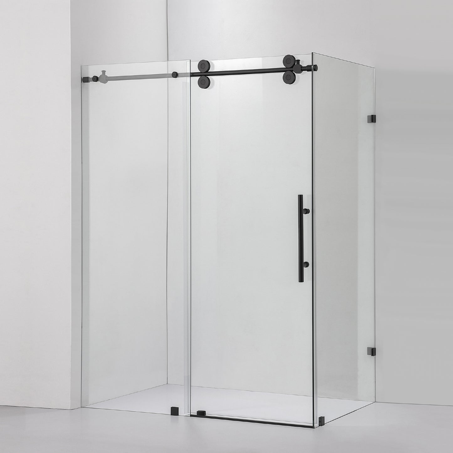 Villena 52" W x 78" H Rectangle Single Sliding Frameless Shower Enclosure in Matte Black