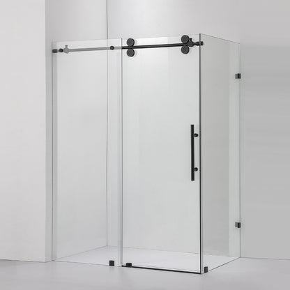 Villena 52" W x 78" H Rectangle Single Sliding Frameless Shower Enclosure in Matte Black