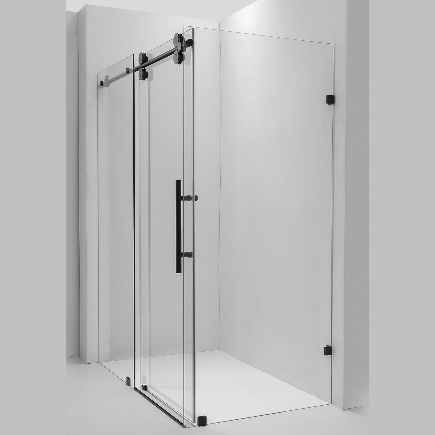 Villena 52" W x 78" H Rectangle Single Sliding Frameless Shower Enclosure in Matte Black