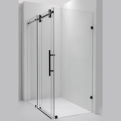 Villena 52" W x 78" H Rectangle Single Sliding Frameless Shower Enclosure in Matte Black