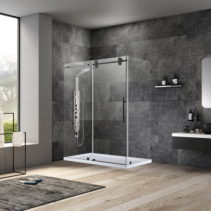 Villena 52" W x 78" H Rectangle Single Sliding Frameless Shower Enclosure in Matte Black