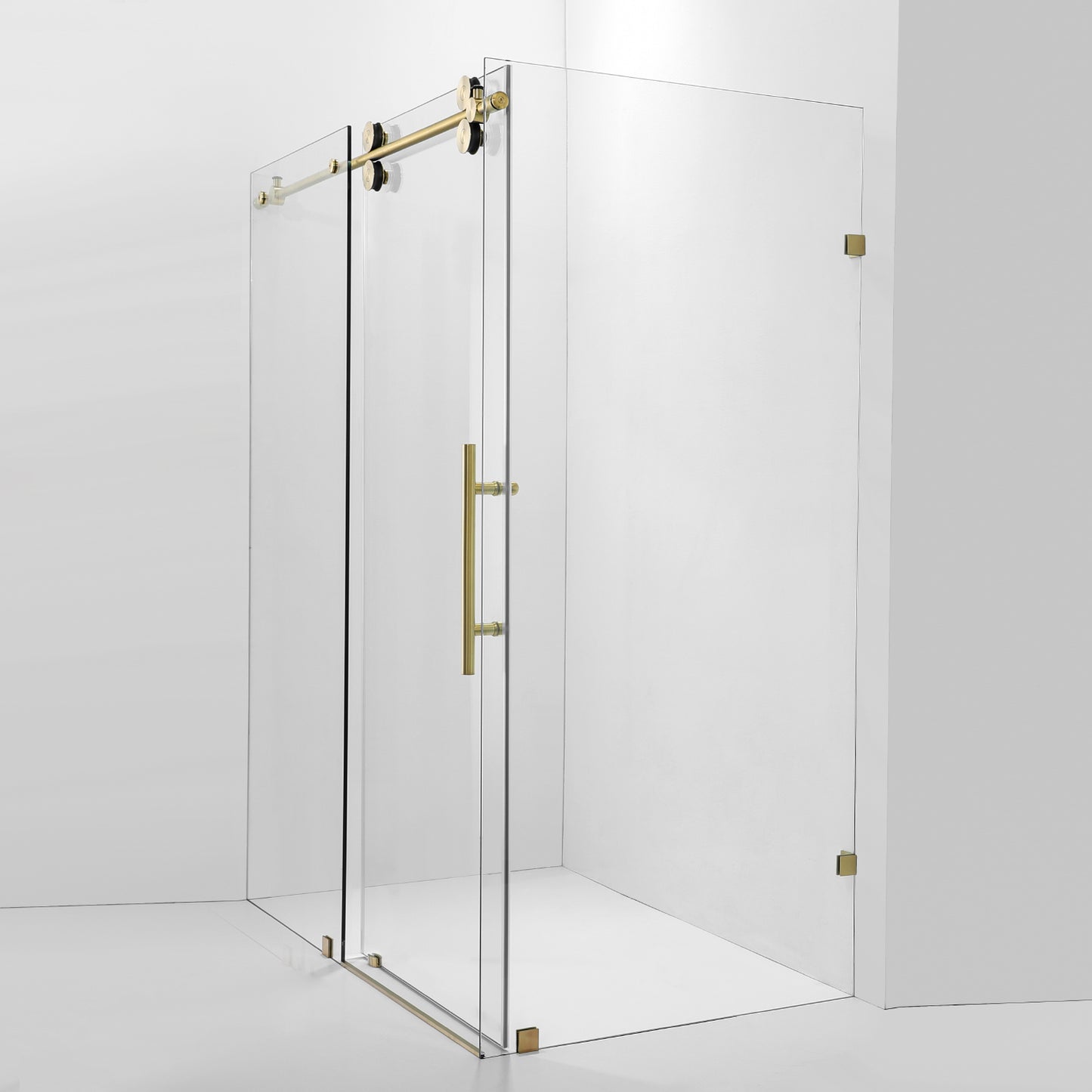 Villena 60" W x 78" H Rectangle Single Sliding Frameless Shower Enclosure in Brushed Gold
