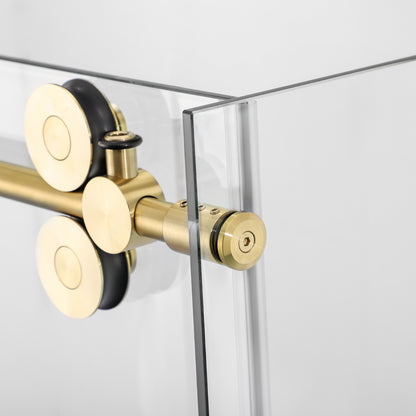 Villena 60" W x 78" H Rectangle Single Sliding Frameless Shower Enclosure in Brushed Gold