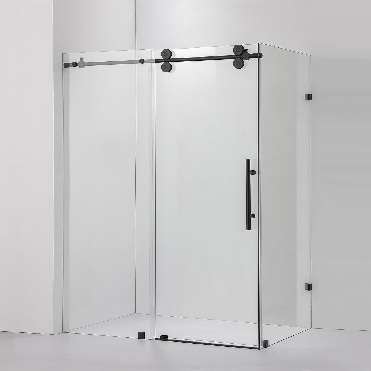 Villena 60" W x 78" H Rectangle Single Sliding Frameless Shower Enclosure in Matte Black