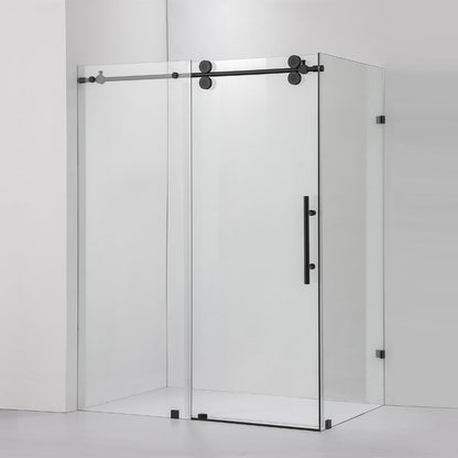 Villena 60" W x 78" H Rectangle Single Sliding Frameless Shower Enclosure in Matte Black