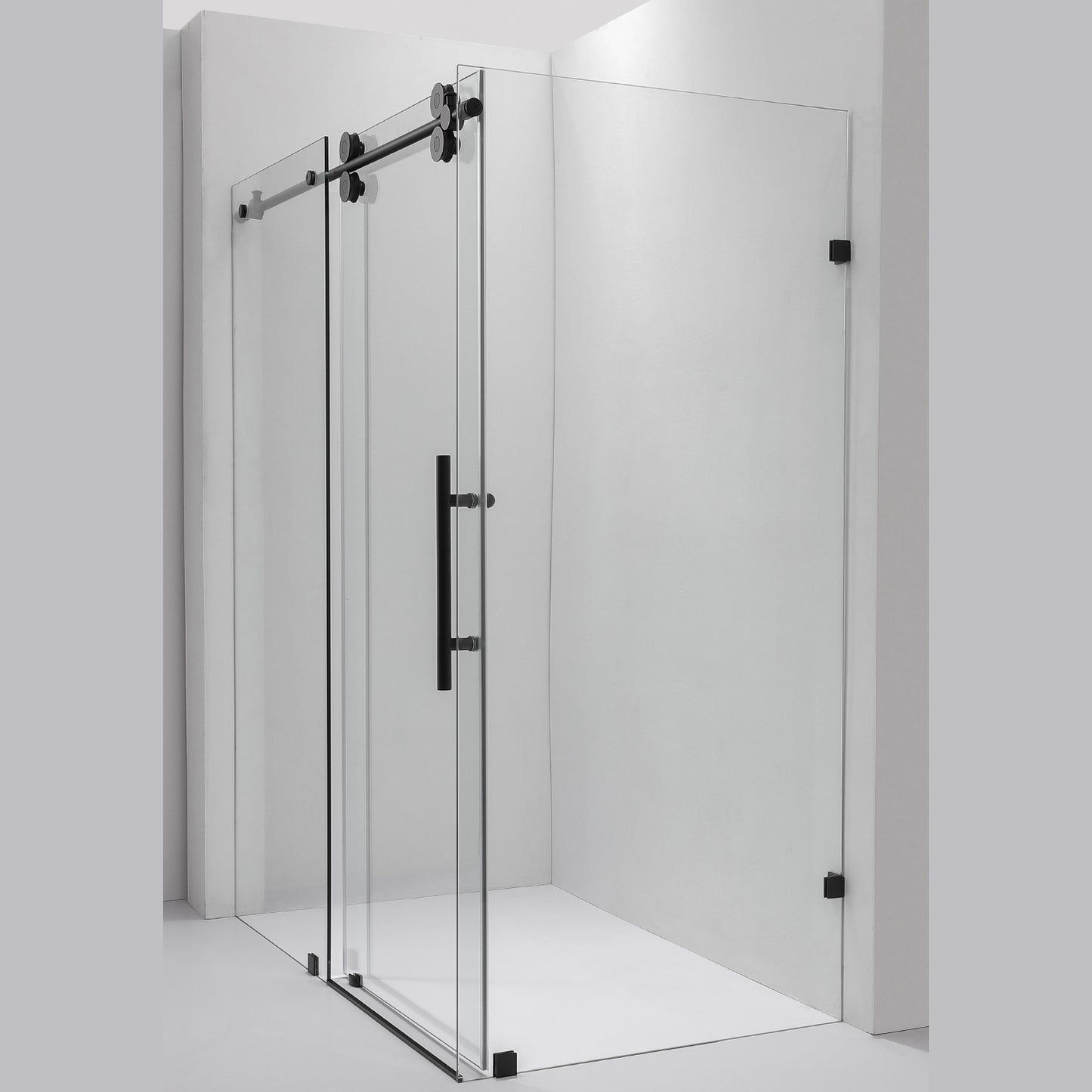 Villena 60" W x 78" H Rectangle Single Sliding Frameless Shower Enclosure in Matte Black