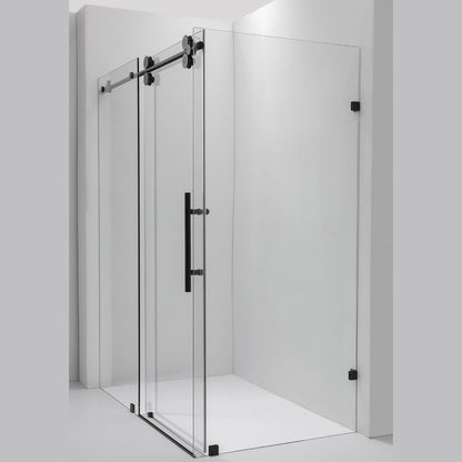 Villena 60" W x 78" H Rectangle Single Sliding Frameless Shower Enclosure in Matte Black