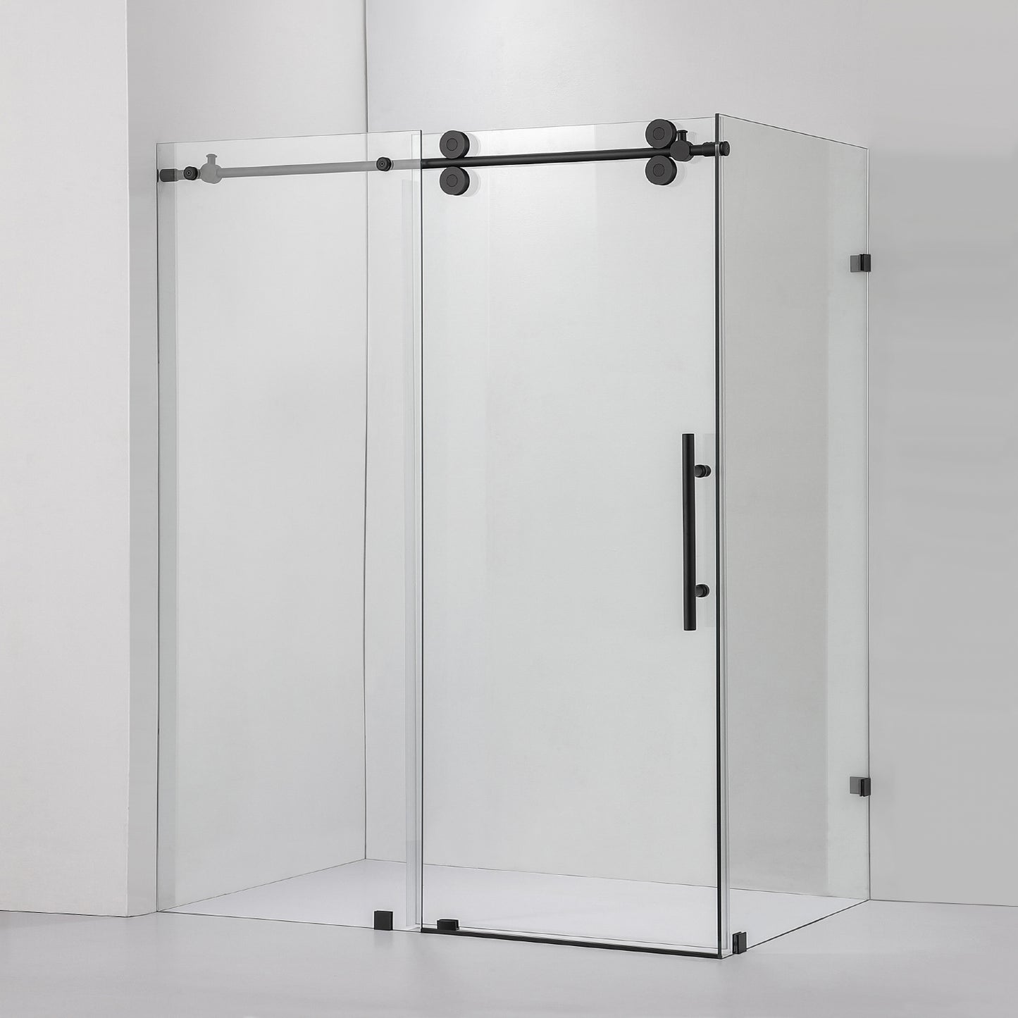 Villena 68" W x 78" H Rectangle Single Sliding Frameless Shower Enclosure in Matte Black