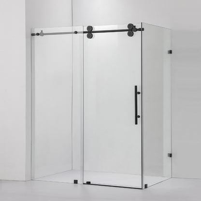 Villena 68" W x 78" H Rectangle Single Sliding Frameless Shower Enclosure in Matte Black