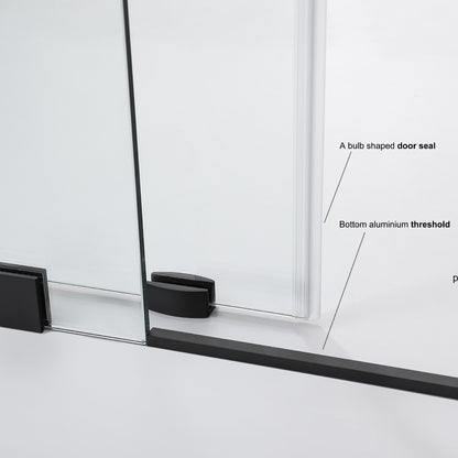 Villena 68" W x 78" H Rectangle Single Sliding Frameless Shower Enclosure in Matte Black