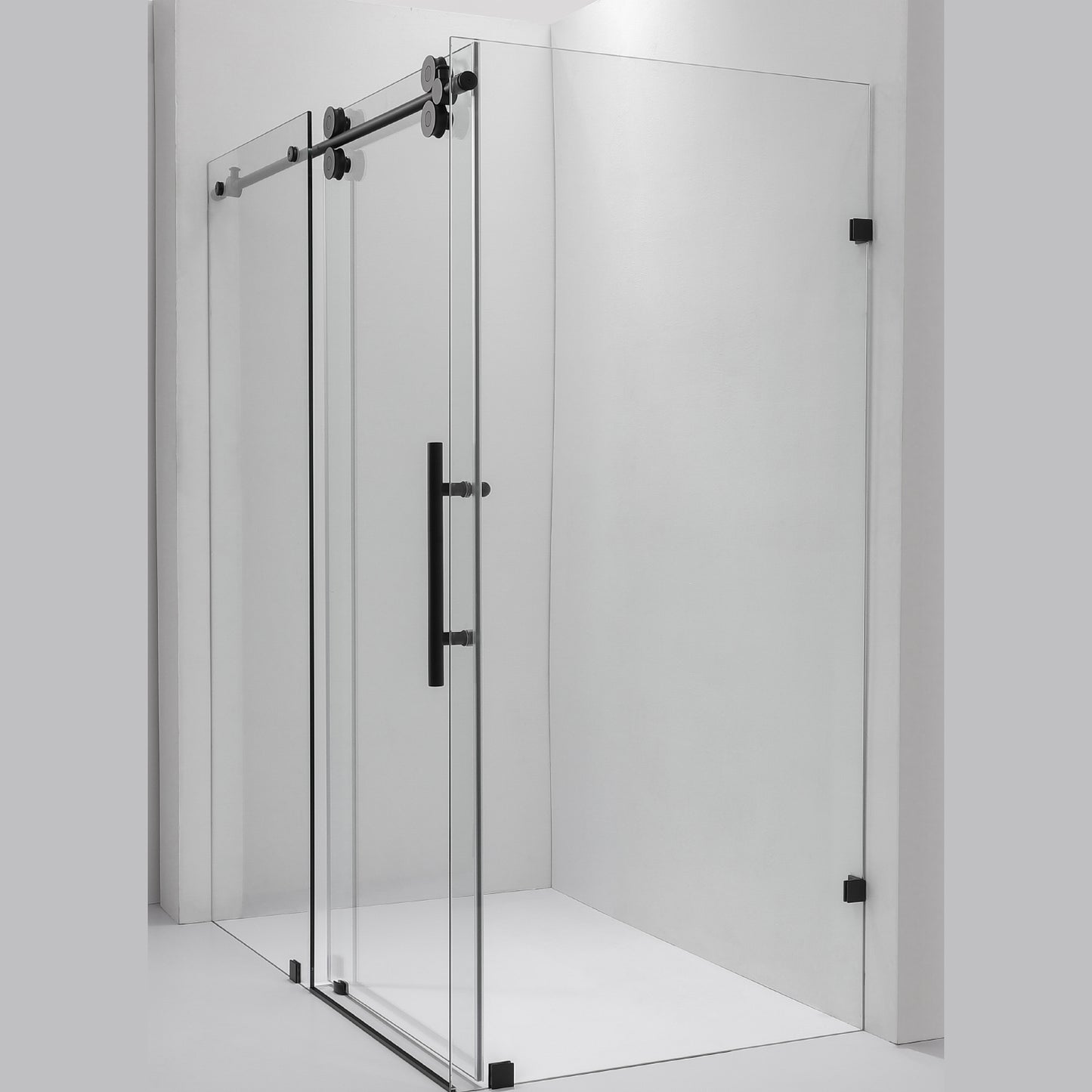 Villena 68" W x 78" H Rectangle Single Sliding Frameless Shower Enclosure in Matte Black