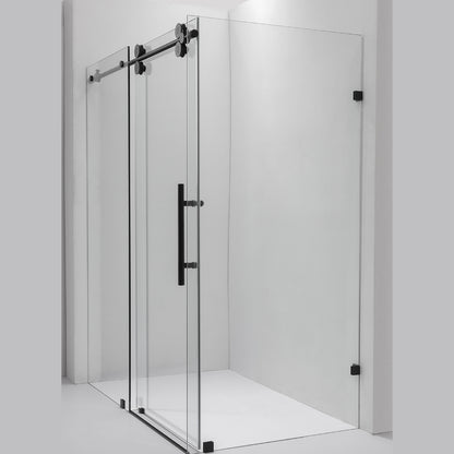 Villena 68" W x 78" H Rectangle Single Sliding Frameless Shower Enclosure in Matte Black