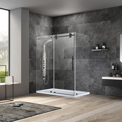 Villena 68" W x 78" H Rectangle Single Sliding Frameless Shower Enclosure in Matte Black