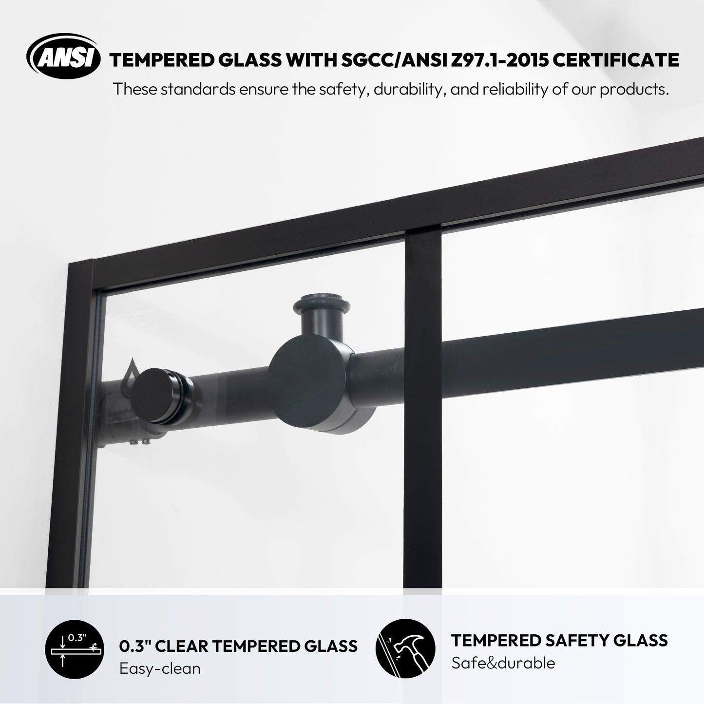 Puente Rectangle Single Sliding Frameless Shower Enclosure in Matte Black