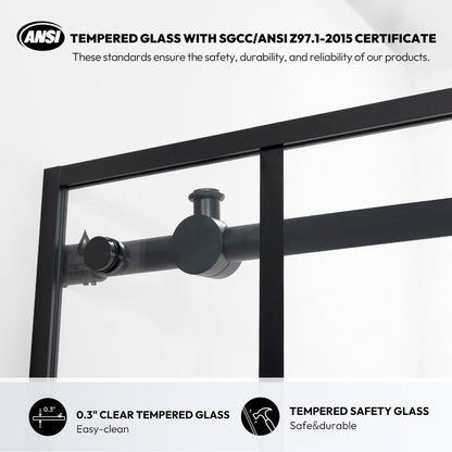 Puente Rectangle Single Sliding Frameless Shower Enclosure in Matte Black