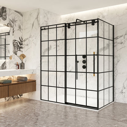 Puente Rectangle Single Sliding Frameless Shower Enclosure in Matte Black