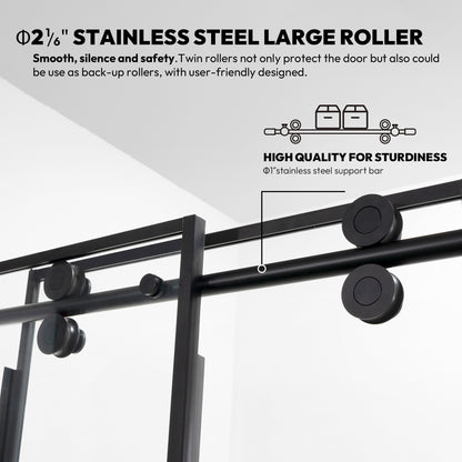Losar Single Sliding Frameless Shower Door in Matte Black