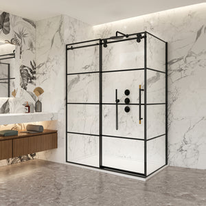 Open image in slideshow, Losar Rectangle Single Sliding Frameless Shower Enclosure in Matte Black
