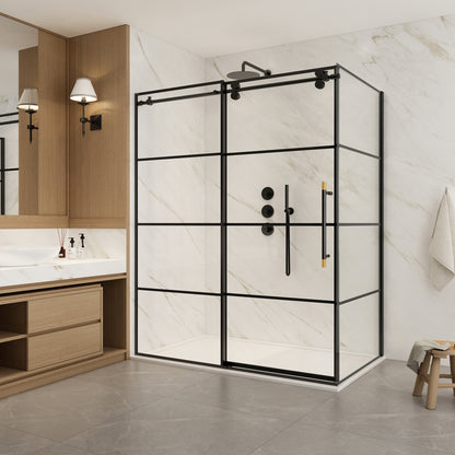 Losar Rectangle Single Sliding Frameless Shower Enclosure in Matte Black