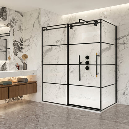 Losar Rectangle Single Sliding Frameless Shower Enclosure in Matte Black