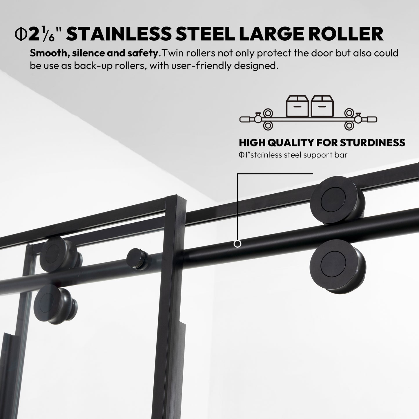 Losar Rectangle Single Sliding Frameless Shower Enclosure in Matte Black