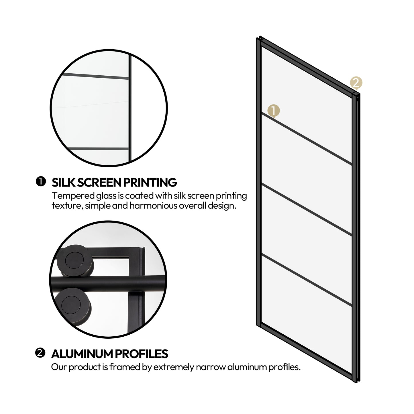 Losar Rectangle Single Sliding Frameless Shower Enclosure in Matte Black
