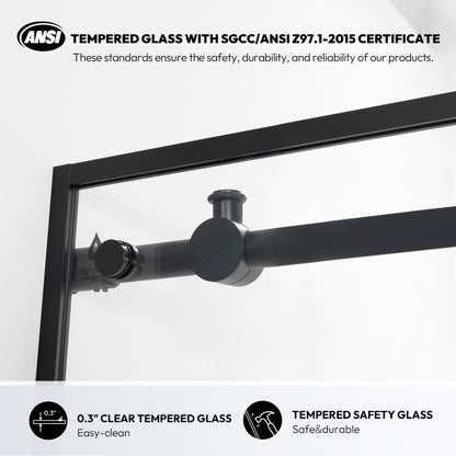 Losar 60" W x 66" H Sliding Frameless Bathtub Shower Door Tempered Glass in Matte Black