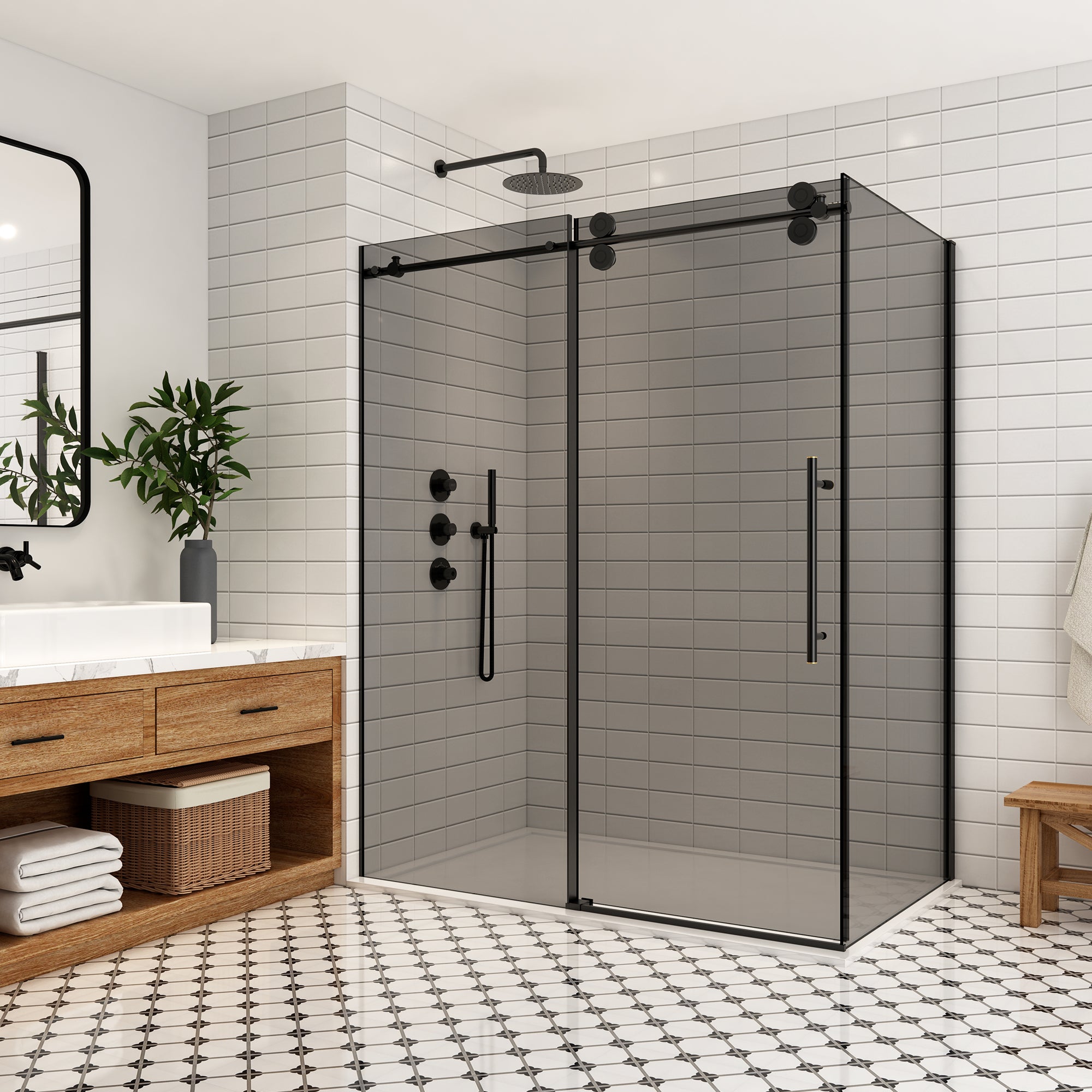 Shower Rectangular/square Echarri Rectangle Single Sliding Frameless Shower Enclosure in Matte B ...