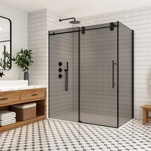 Open image in slideshow, Echarri Rectangle Single Sliding Frameless Shower Enclosure in Matte Black
