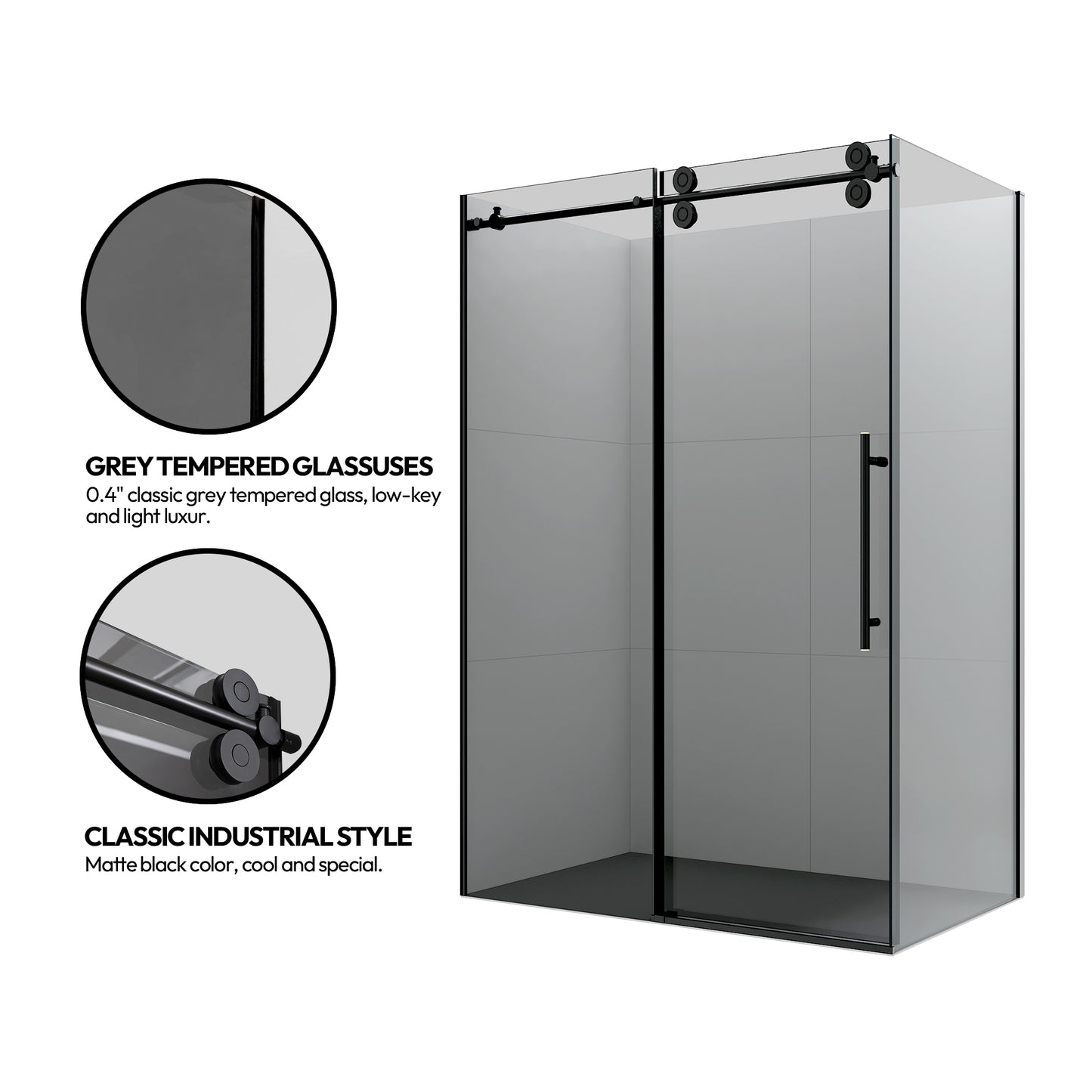 Echarri Rectangle Single Sliding Frameless Shower Enclosure in Matte Black