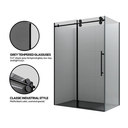 Echarri Rectangle Single Sliding Frameless Shower Enclosure in Matte Black