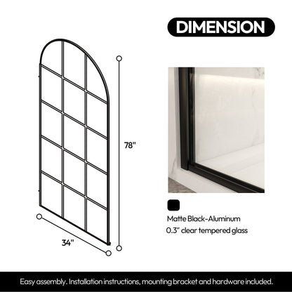 Aranaz 34" W x 78" H Fixed Single Panel Frameless Shower Door in Matte Black with Clear Glass