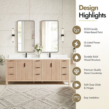 Shenzhen 84" Double Sink Bath Vanity in Aged Natural Oak