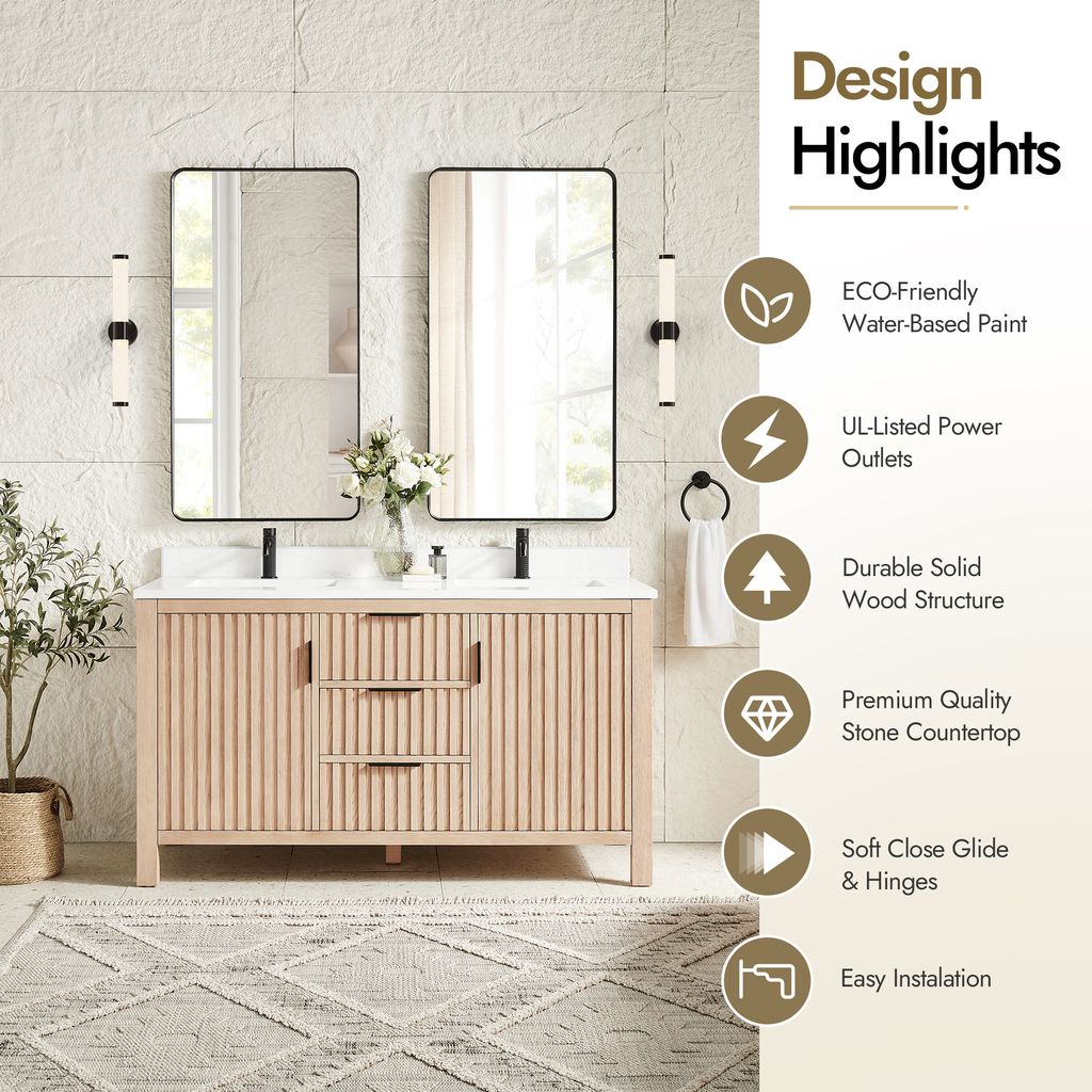 Shenzhen 60M" Double Sink Bath Vanity in Aged Natural Oak